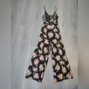 American Eagle Jumpsuit/Romper Black And Pink Floral In Size Small